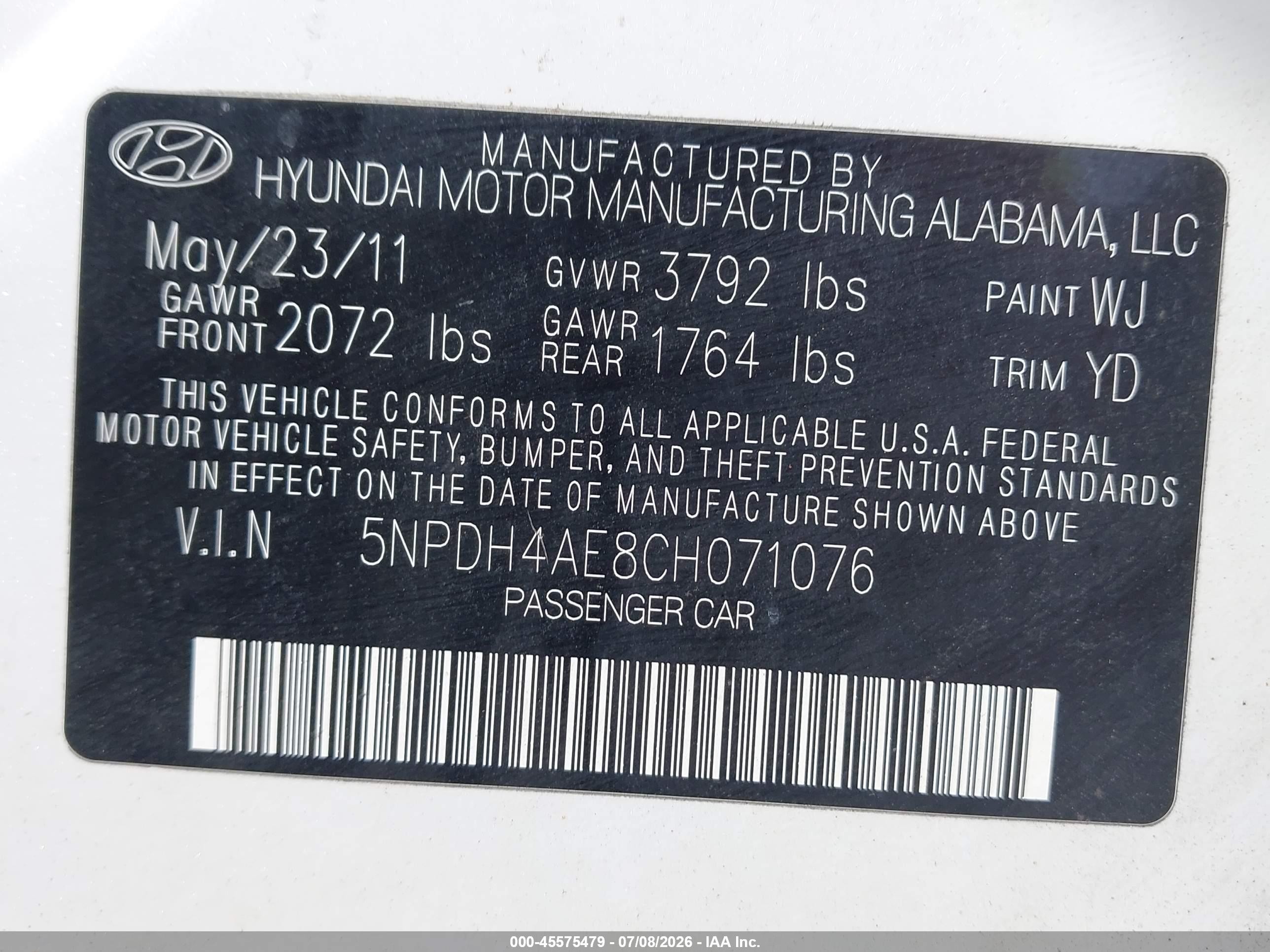 2012 Hyundai Elantra Gls White vin: 5NPDH4AE8CH071076