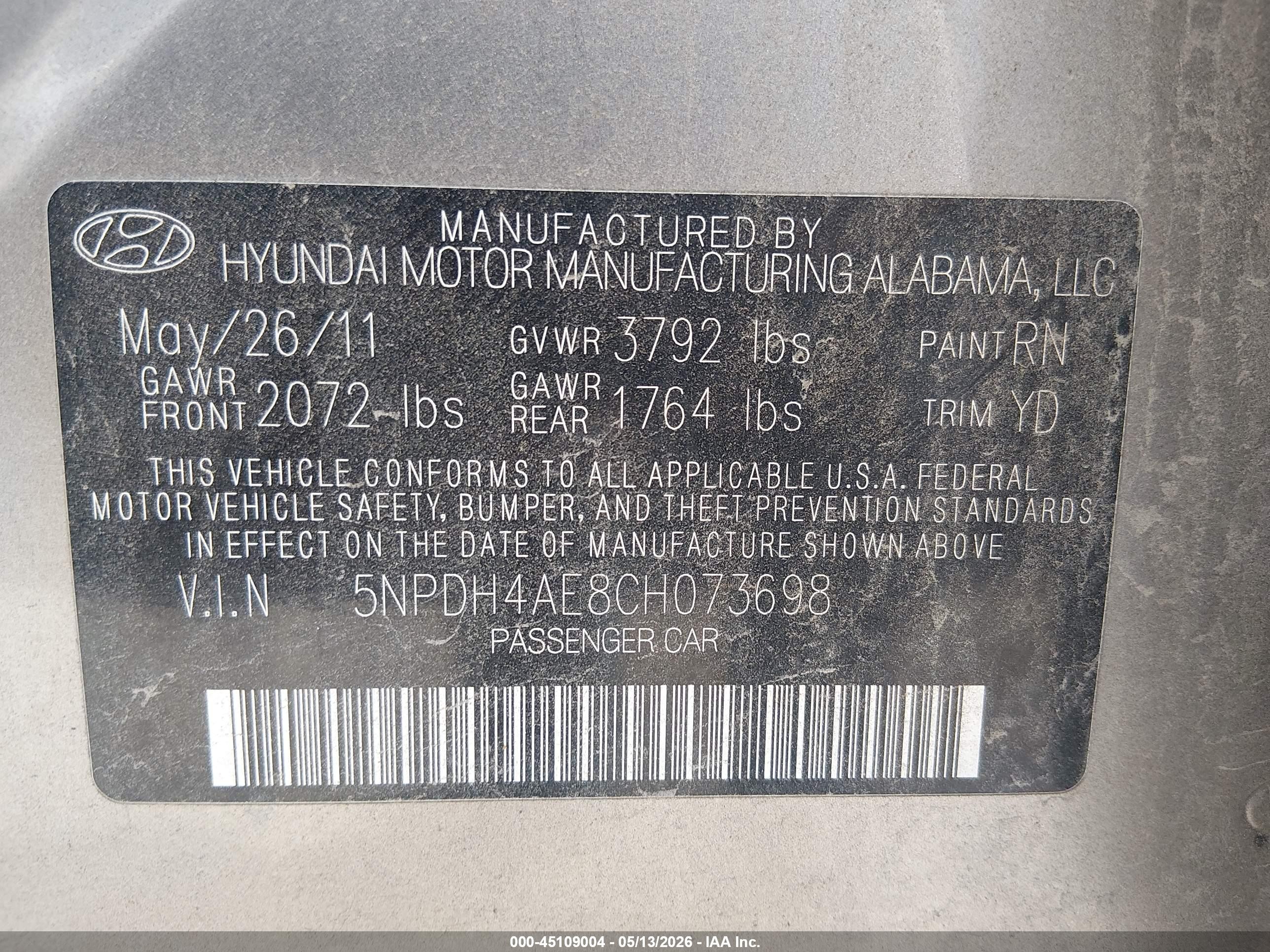 2012 Hyundai Elantra Gls Beige vin: 5NPDH4AE8CH073698