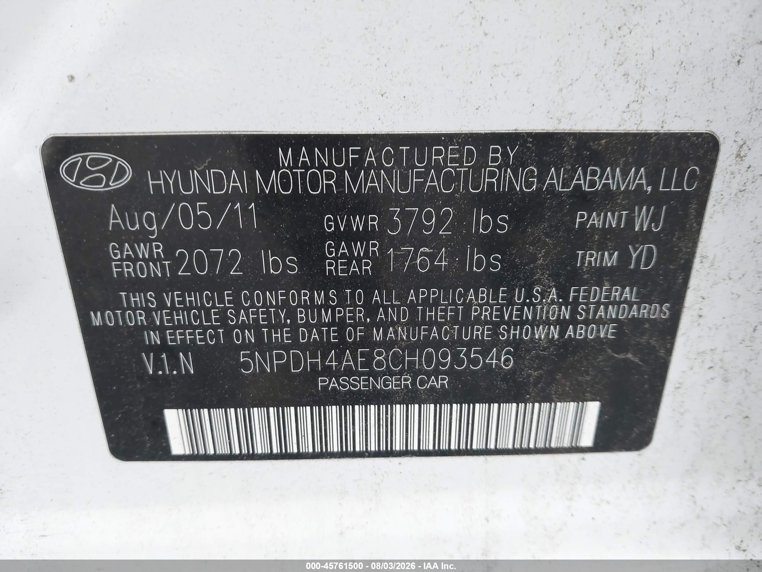 2012 Hyundai Elantra Limited White vin: 5NPDH4AE8CH093546
