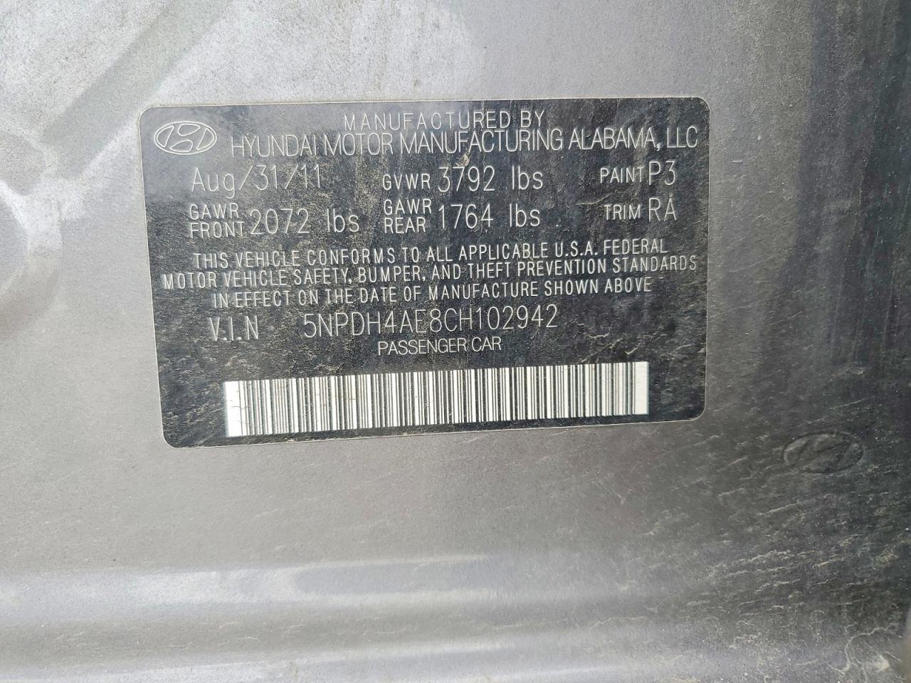 2012 Hyundai Elantra Gls Charcoal vin: 5NPDH4AE8CH102942