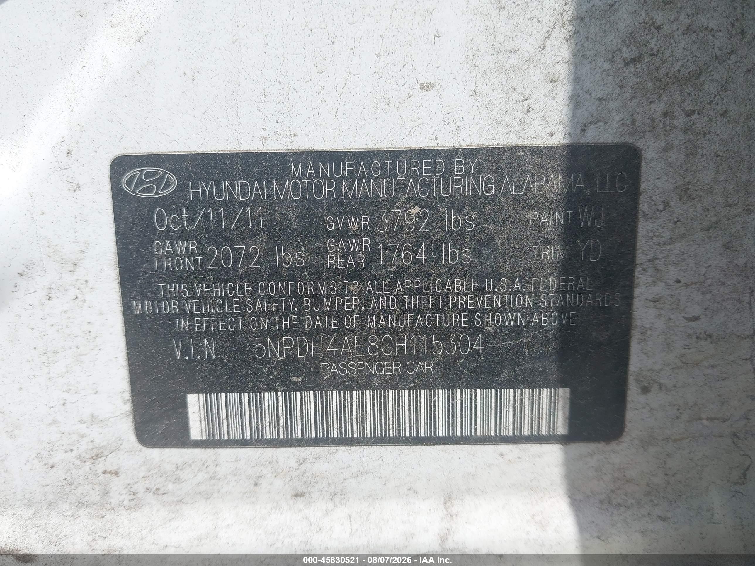 2012 Hyundai Elantra Gls Белый vin: 5NPDH4AE8CH115304