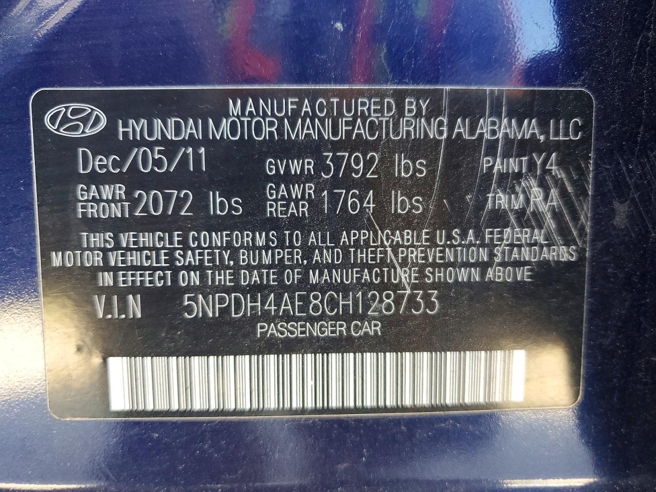 2012 Hyundai Elantra Gls Blue vin: 5NPDH4AE8CH128733