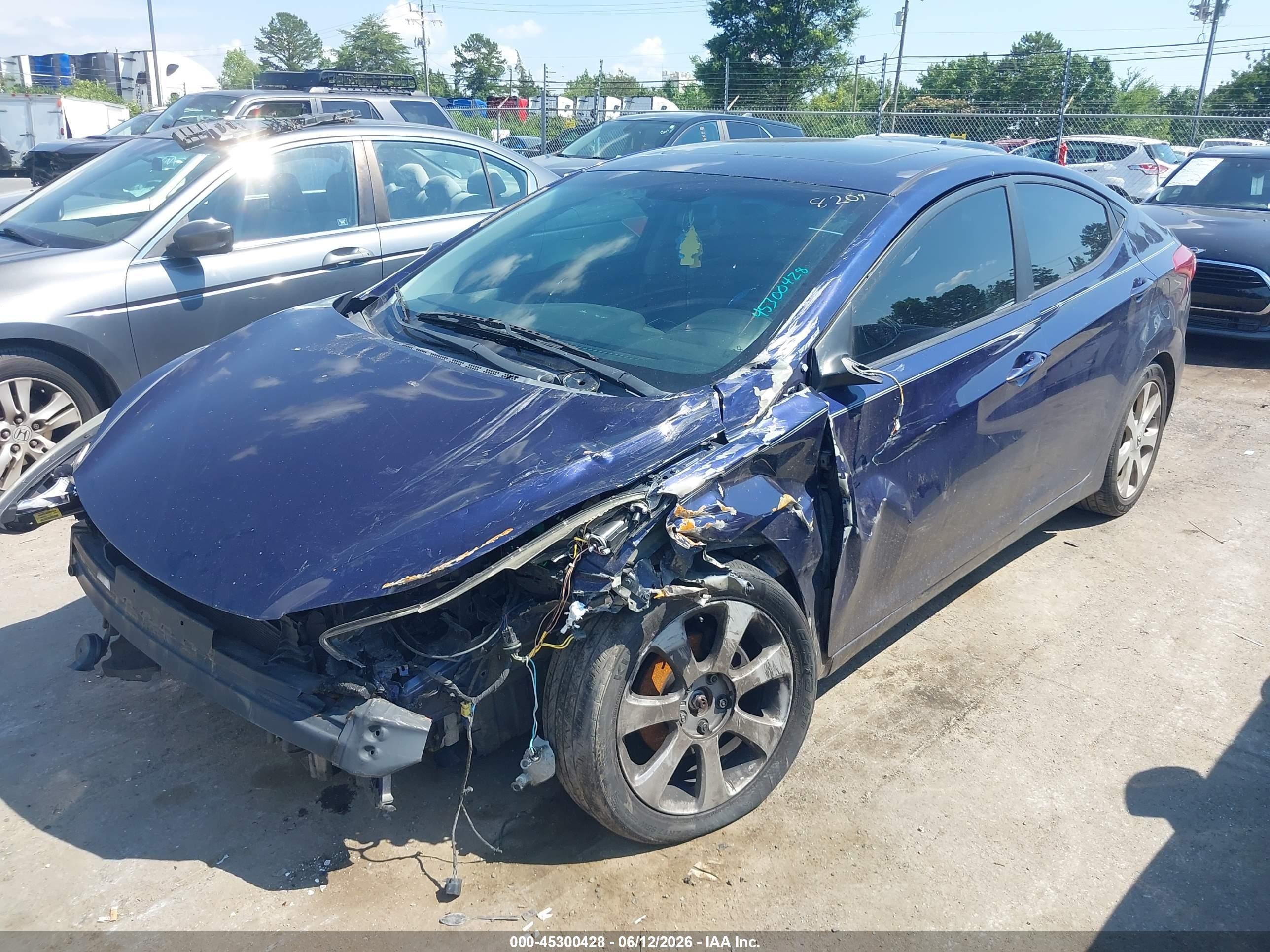 2012 Hyundai Elantra Limited Синий vin: 5NPDH4AE8CH138209