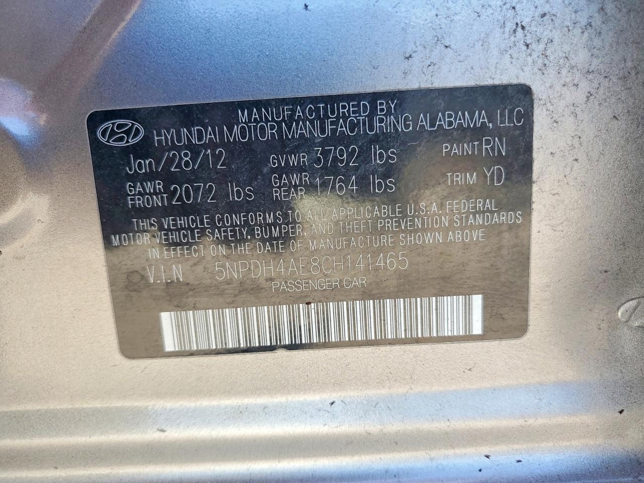 2012 Hyundai Elantra Gls Gray vin: 5NPDH4AE8CH141465