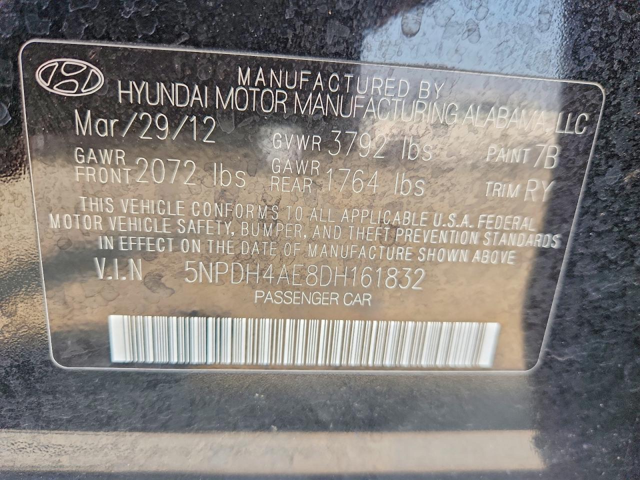 2013 Hyundai Elantra Limited Black vin: 5NPDH4AE8DH161832