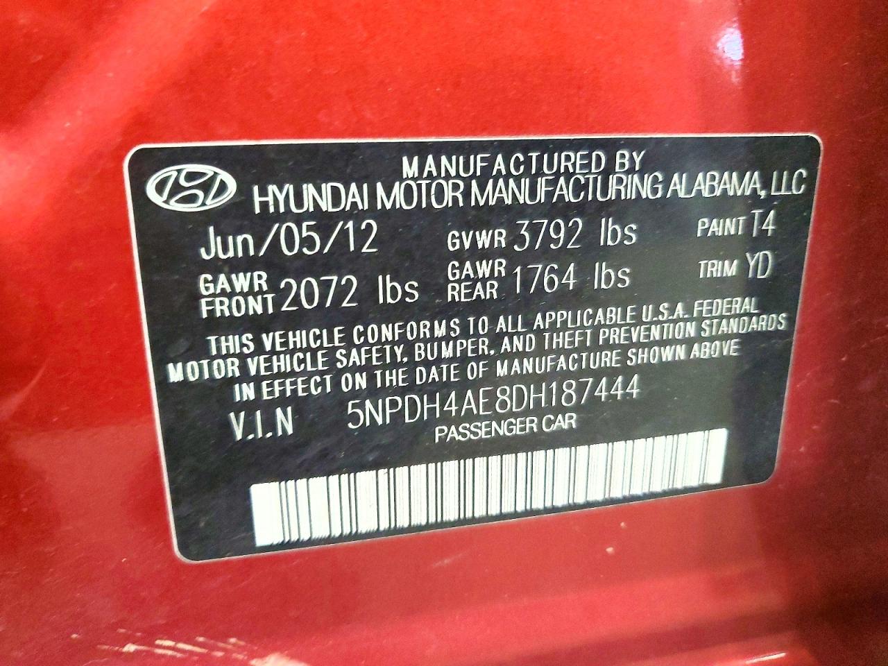 2013 Hyundai Elantra Gls Red vin: 5NPDH4AE8DH187444