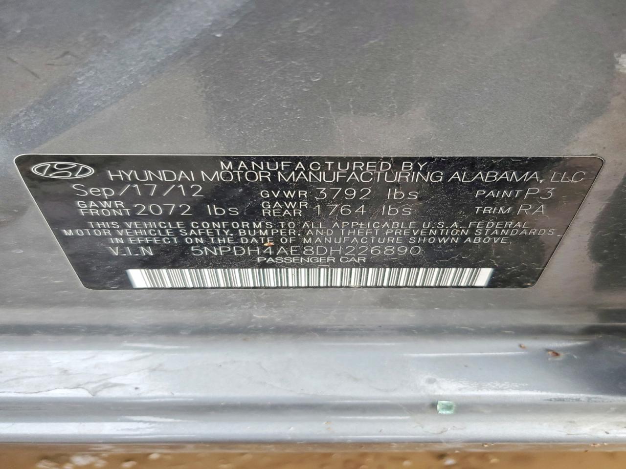 2013 Hyundai Elantra Gls Gray vin: 5NPDH4AE8DH226890