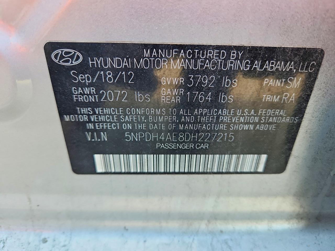 2013 Hyundai Elantra Gls Silver vin: 5NPDH4AE8DH227215