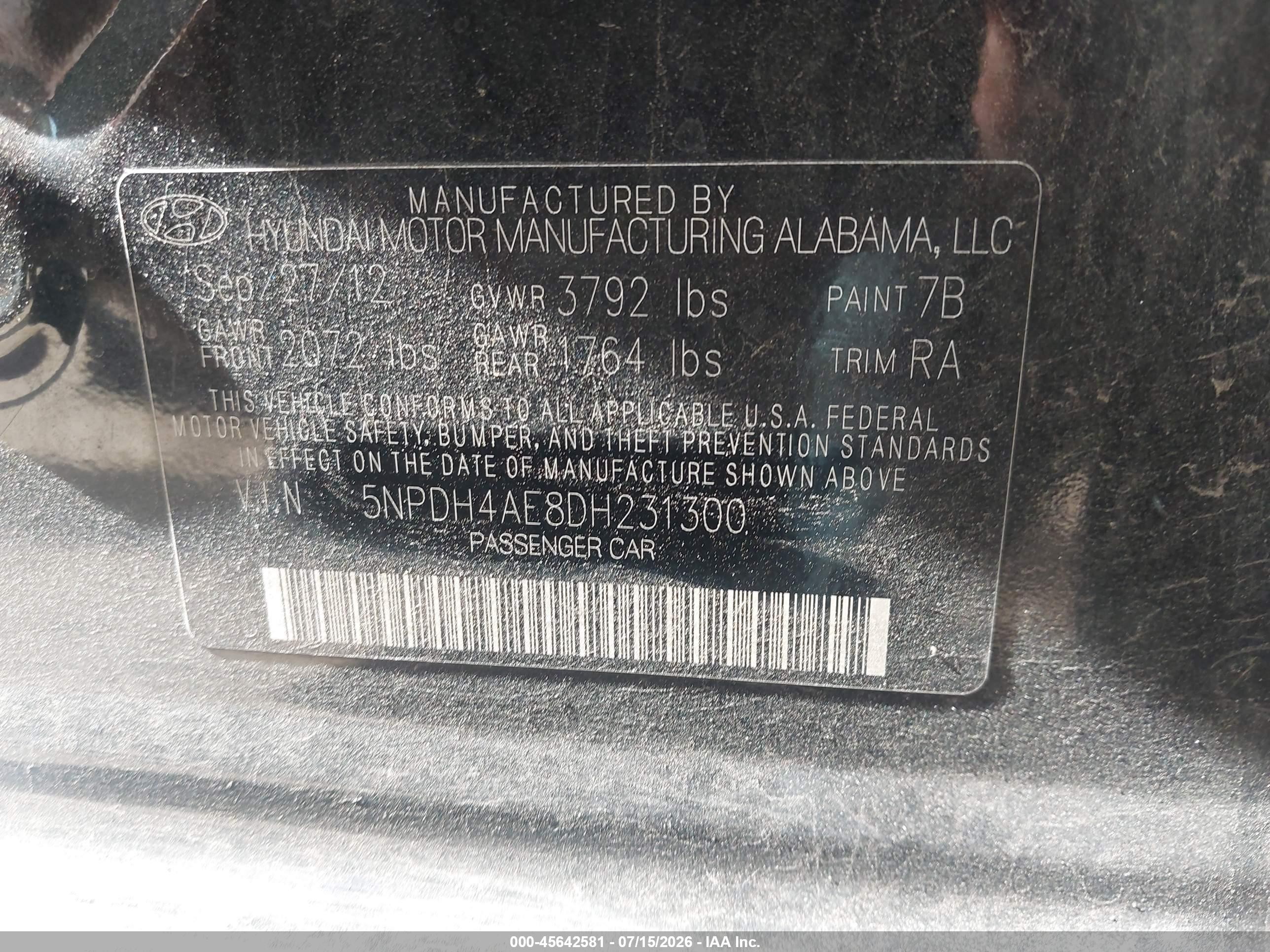 2013 Hyundai Elantra Gls Black vin: 5NPDH4AE8DH231300