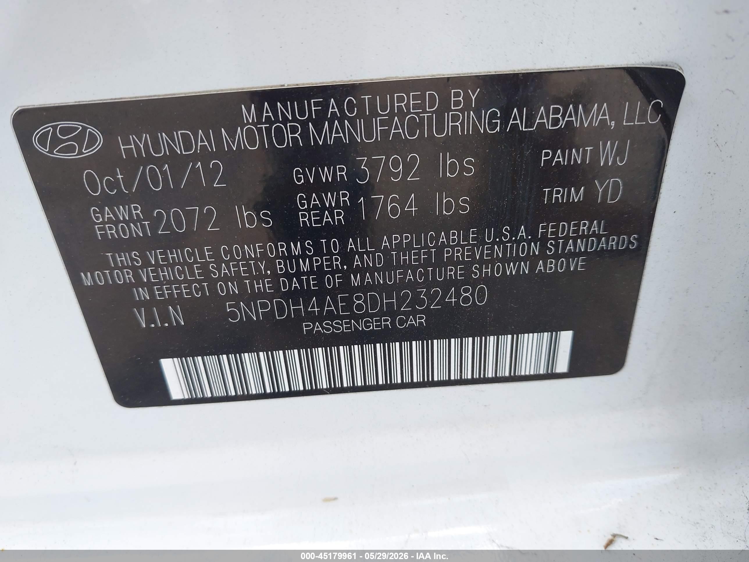 2013 Hyundai Elantra Gls White vin: 5NPDH4AE8DH232480