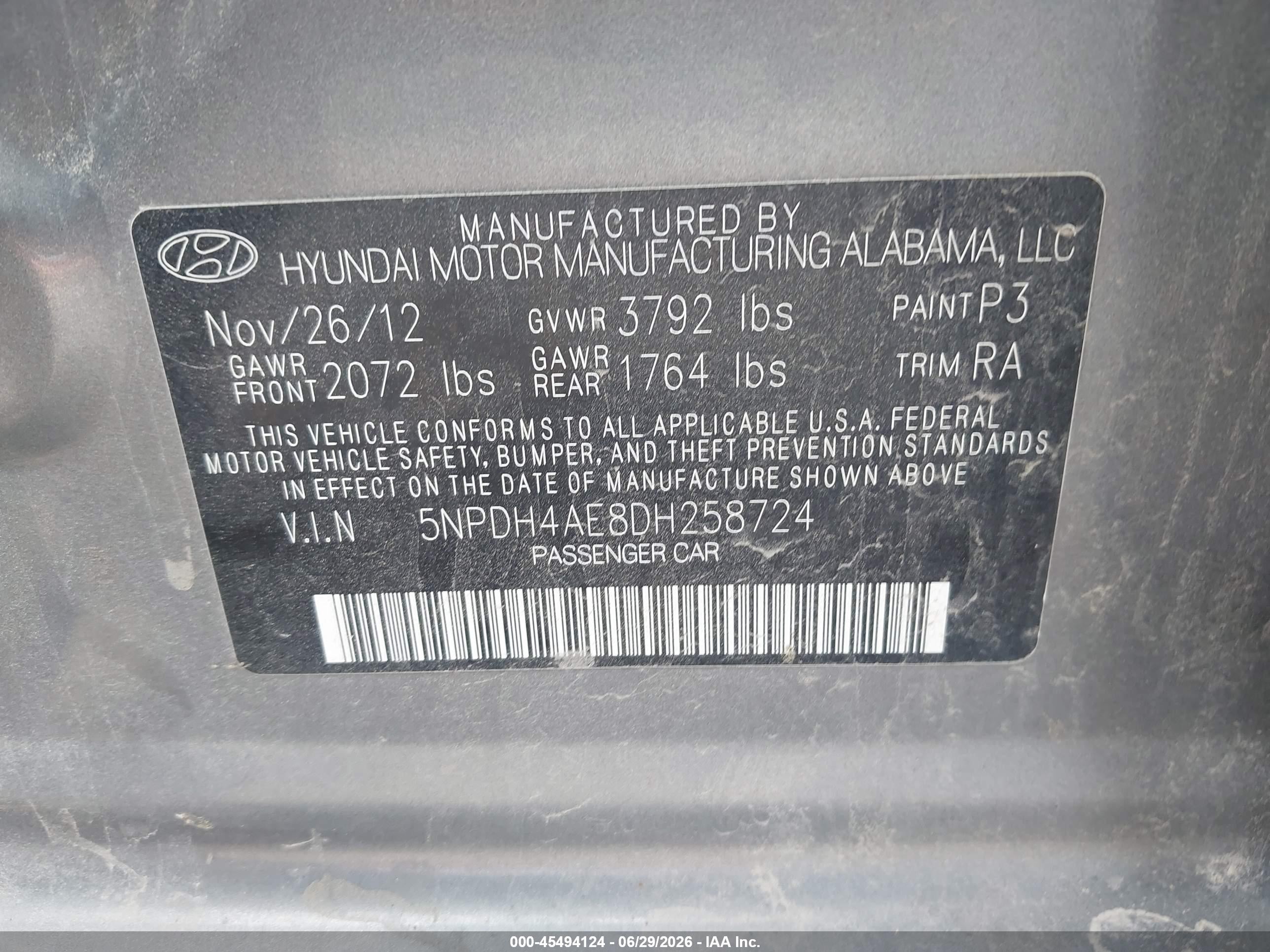 2013 Hyundai Elantra Gls Gray vin: 5NPDH4AE8DH258724