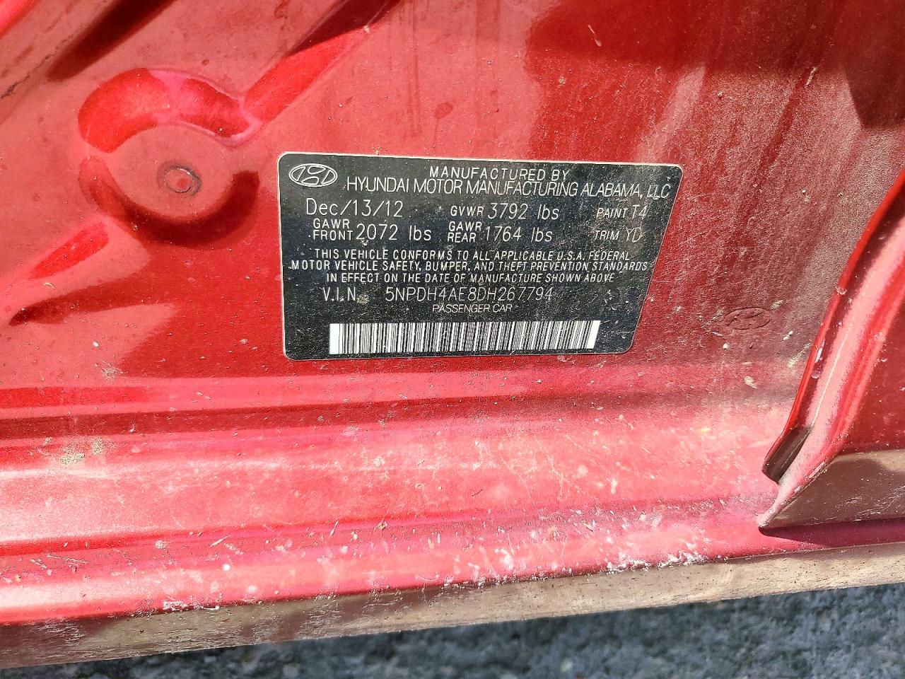 2013 Hyundai Elantra Limited Red vin: 5NPDH4AE8DH267794