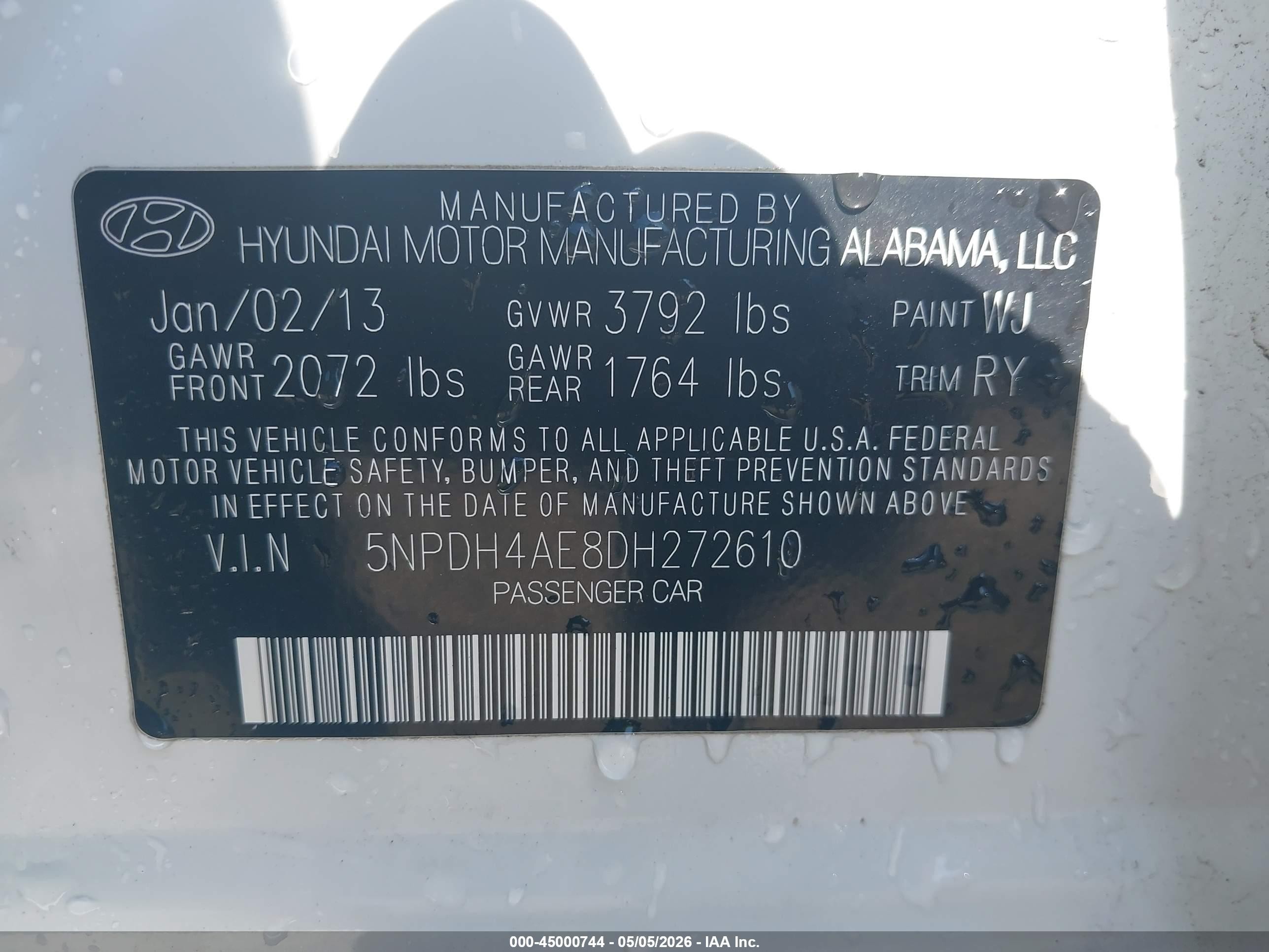 2013 Hyundai Elantra Limited White vin: 5NPDH4AE8DH272610