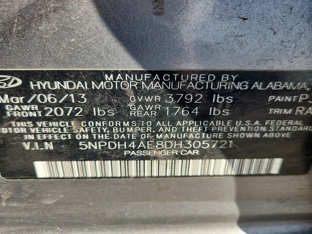 2013 Hyundai Elantra Gls Charcoal vin: 5NPDH4AE8DH305721