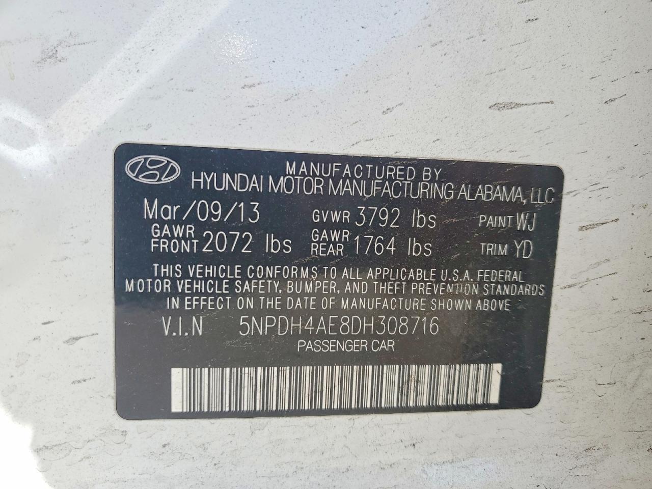 2013 Hyundai Elantra Gls White vin: 5NPDH4AE8DH308716