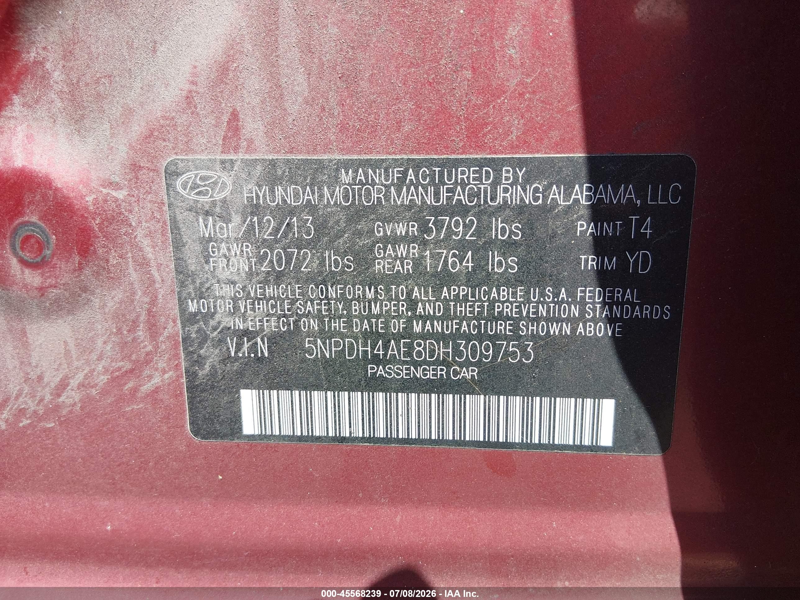 2013 Hyundai Elantra Gls Maroon vin: 5NPDH4AE8DH309753
