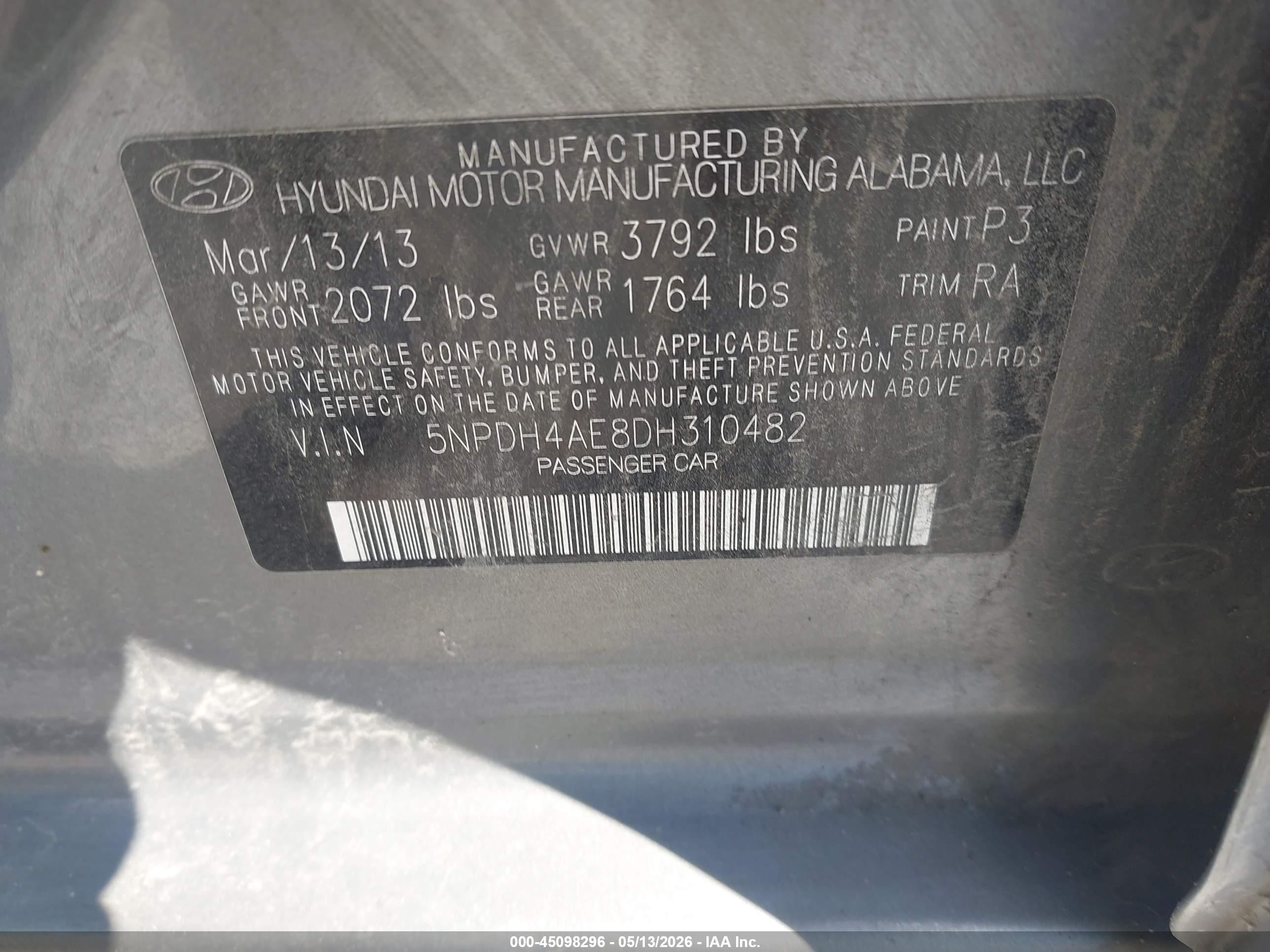 2013 Hyundai Elantra Gls Gray vin: 5NPDH4AE8DH310482