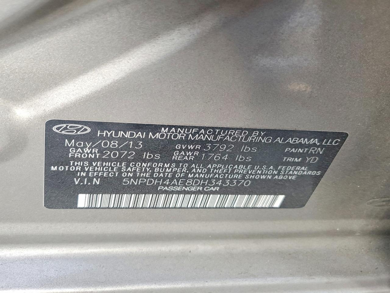 2013 Hyundai Elantra Gls Gray vin: 5NPDH4AE8DH343370