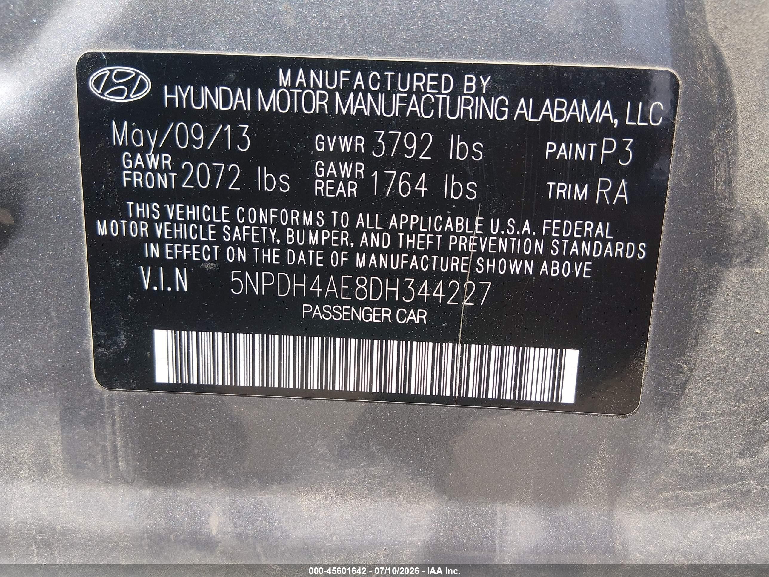 2013 Hyundai Elantra Gls Gray vin: 5NPDH4AE8DH344227