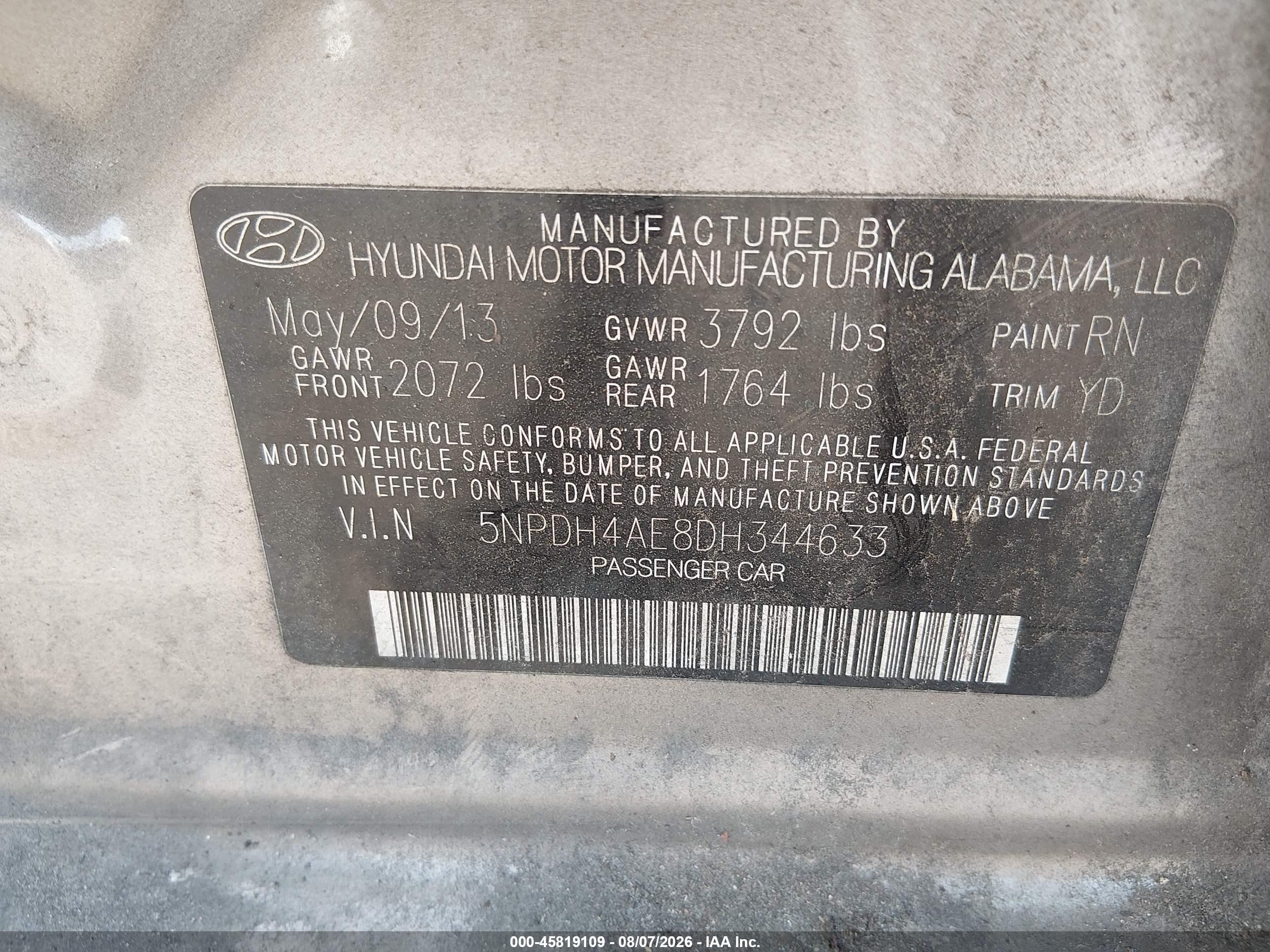 2013 Hyundai Elantra Gls Beige vin: 5NPDH4AE8DH344633