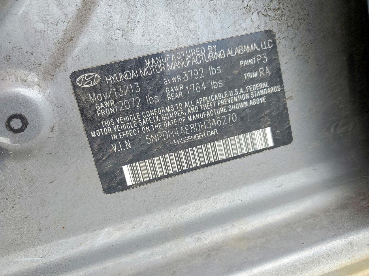 2013 Hyundai Elantra Gls Gray vin: 5NPDH4AE8DH346270