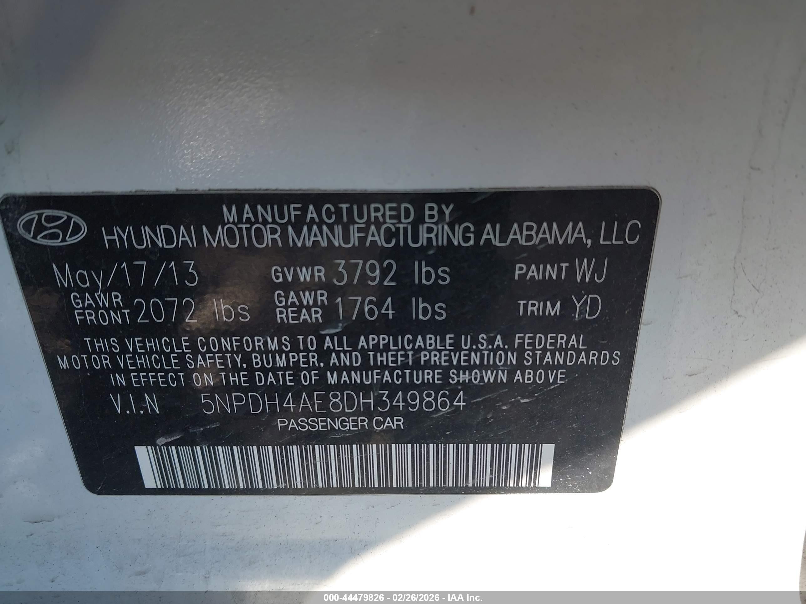 2013 Hyundai Elantra Gls White vin: 5NPDH4AE8DH349864