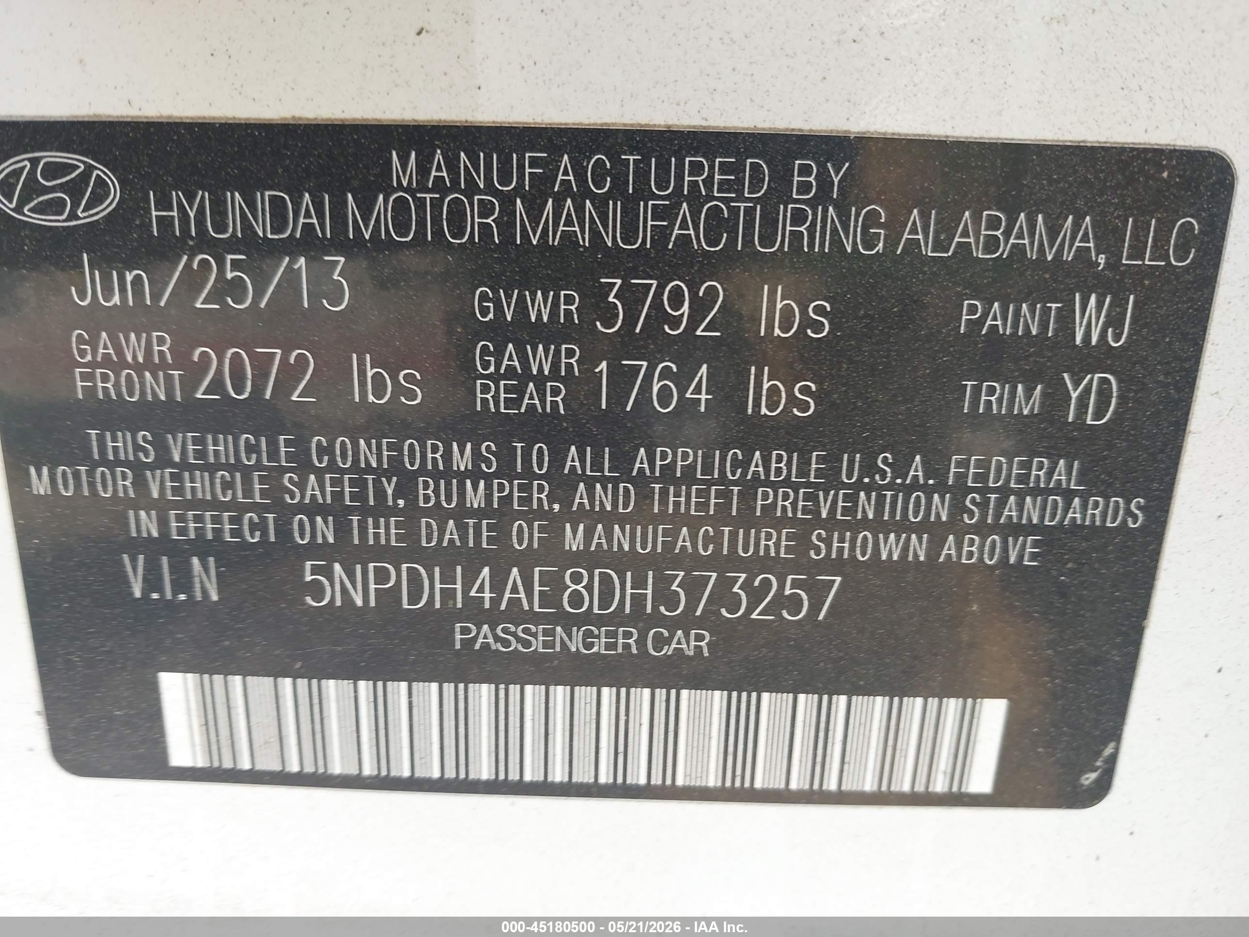 2013 Hyundai Elantra Gls White vin: 5NPDH4AE8DH373257