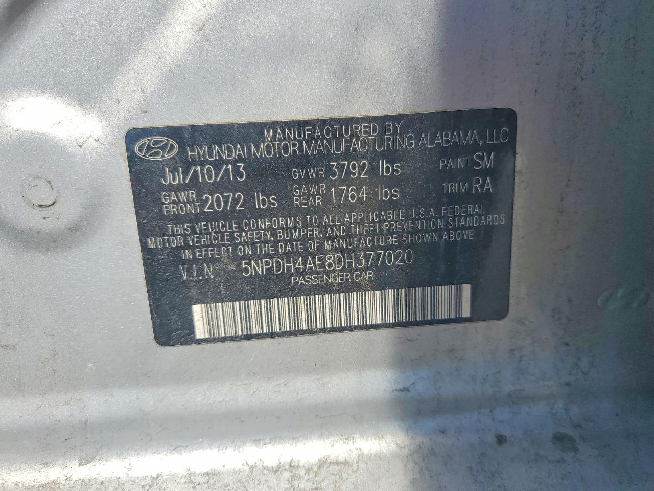 2013 Hyundai Elantra Gls Silver vin: 5NPDH4AE8DH377020