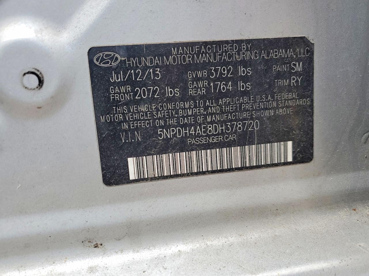 2013 Hyundai Elantra Limited Silver vin: 5NPDH4AE8DH378720