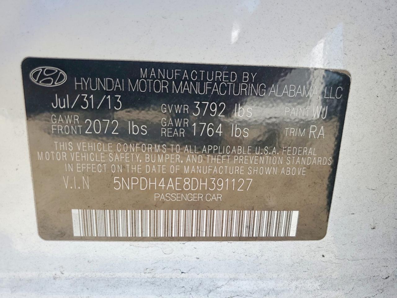 2013 Hyundai Elantra Gls White vin: 5NPDH4AE8DH391127