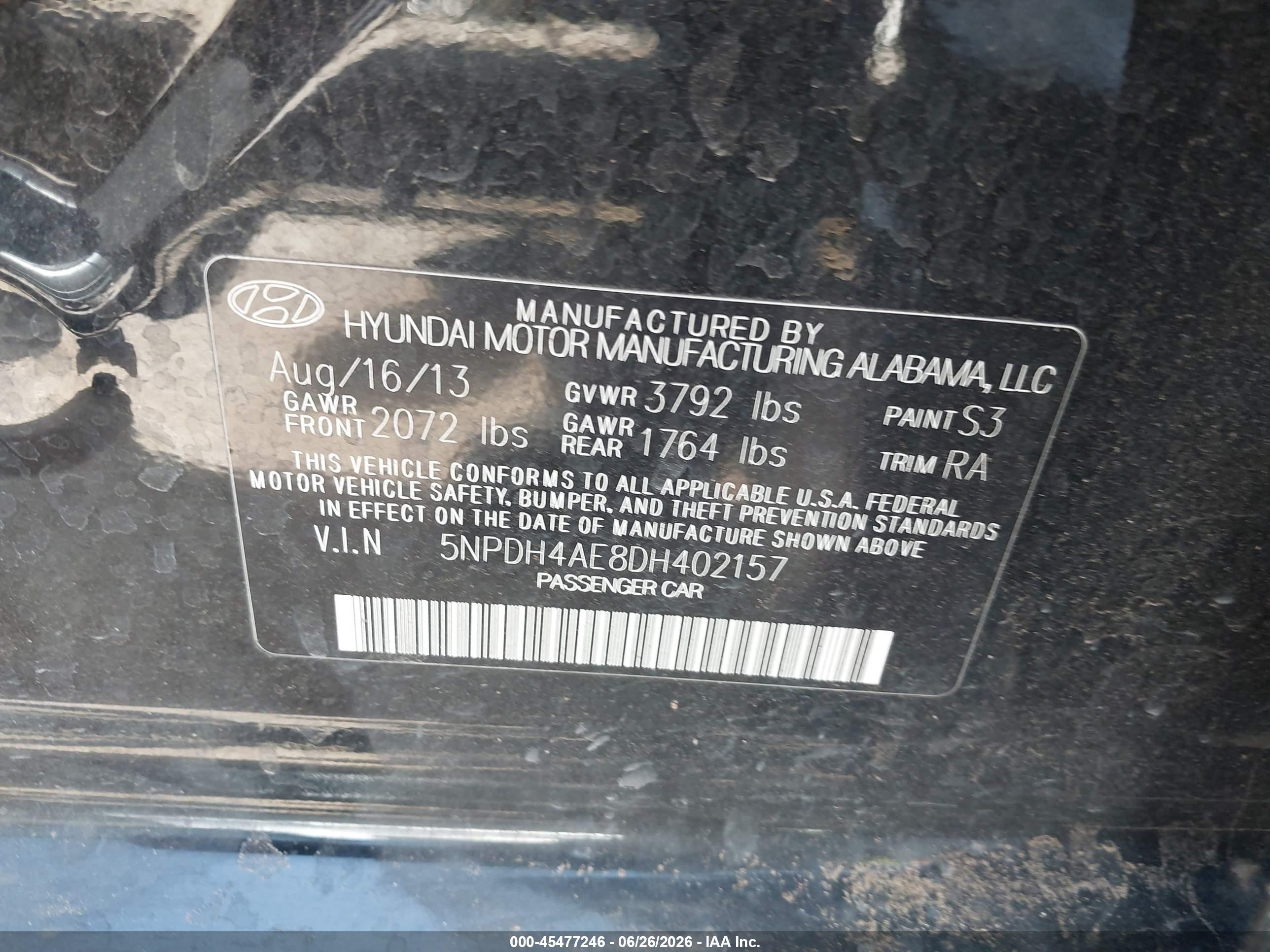 2013 Hyundai Elantra Gls Black vin: 5NPDH4AE8DH402157