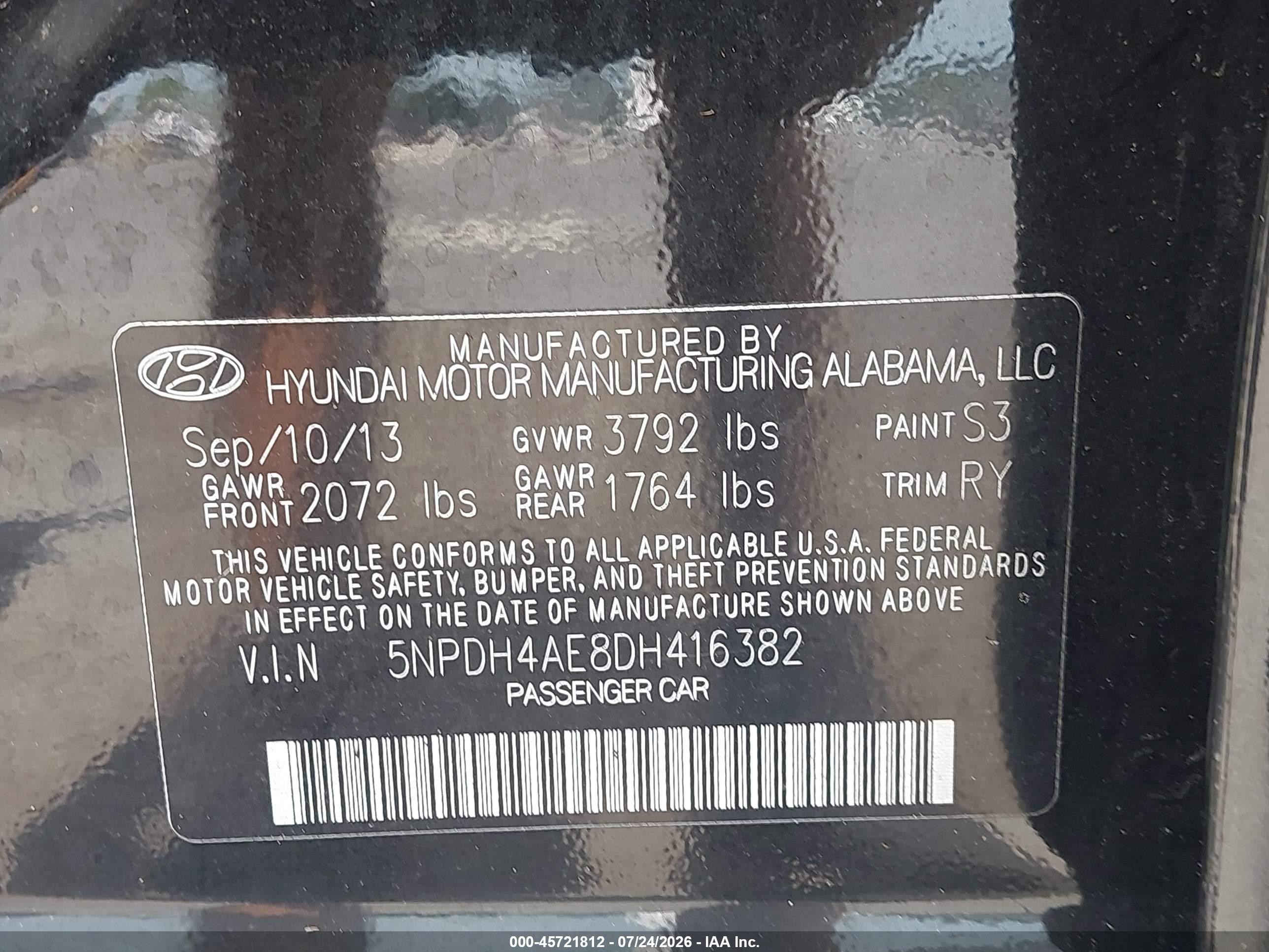 2013 Hyundai Elantra Limited Black vin: 5NPDH4AE8DH416382