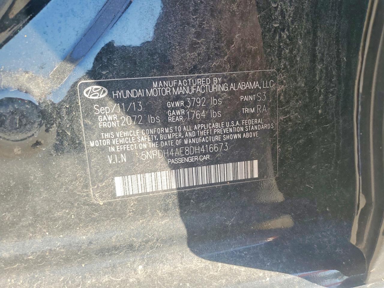 2013 Hyundai Elantra Gls Black vin: 5NPDH4AE8DH416673