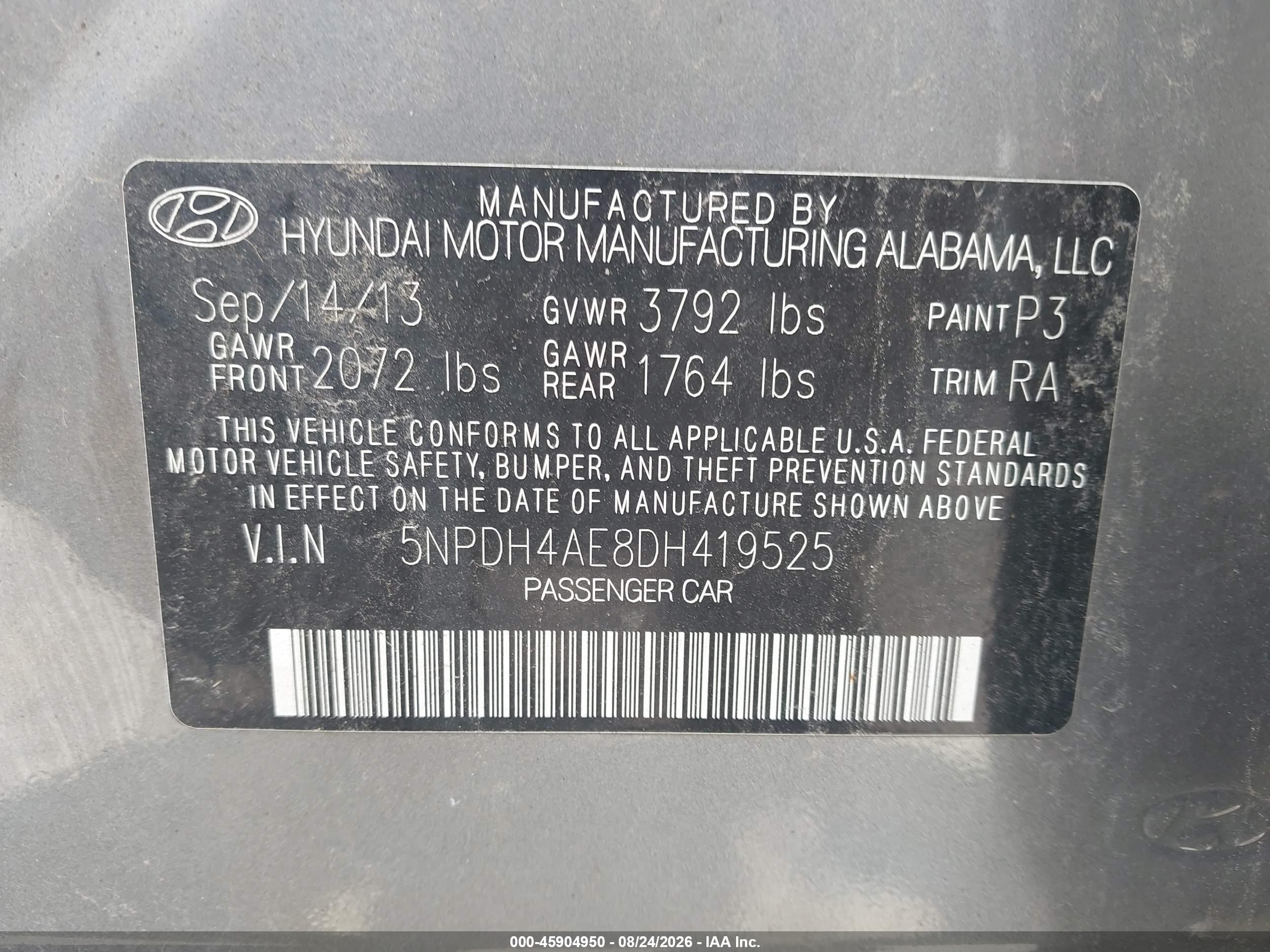 2013 Hyundai Elantra Gls Gray vin: 5NPDH4AE8DH419525