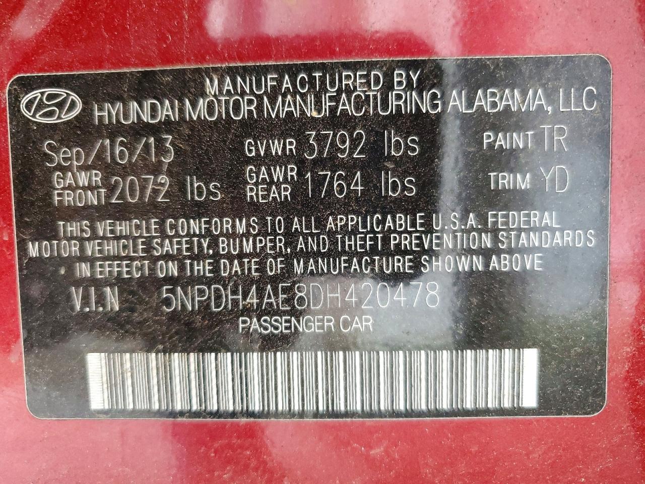 2013 Hyundai Elantra Gls Red vin: 5NPDH4AE8DH420478