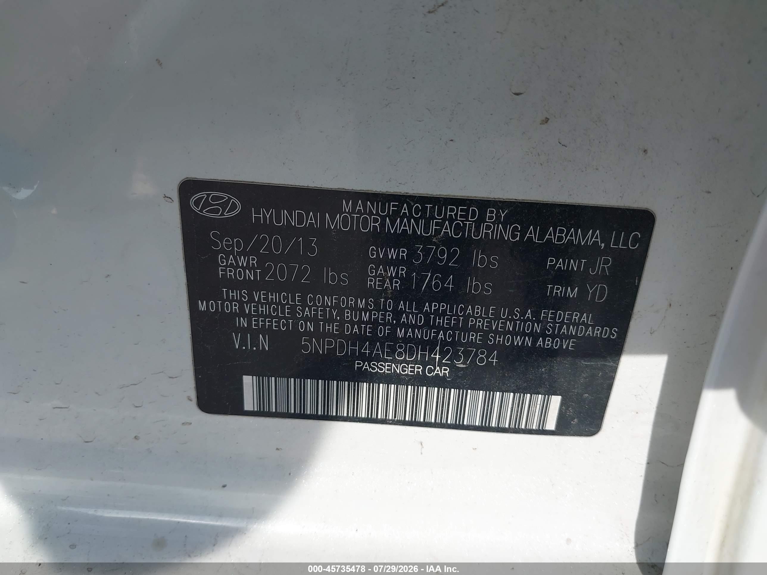 2013 Hyundai Elantra Gls White vin: 5NPDH4AE8DH423784