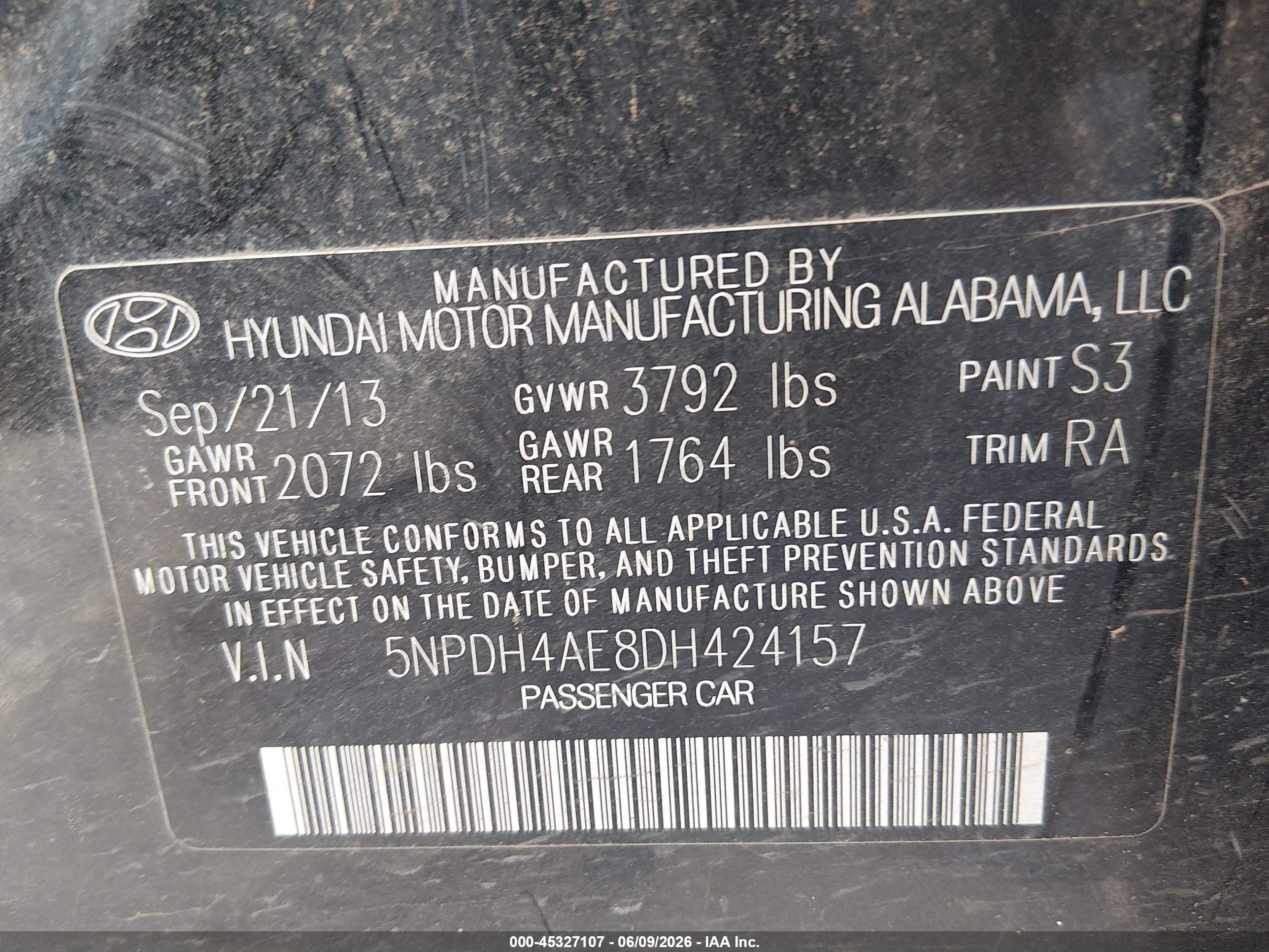 2013 Hyundai Elantra Gls Black vin: 5NPDH4AE8DH424157
