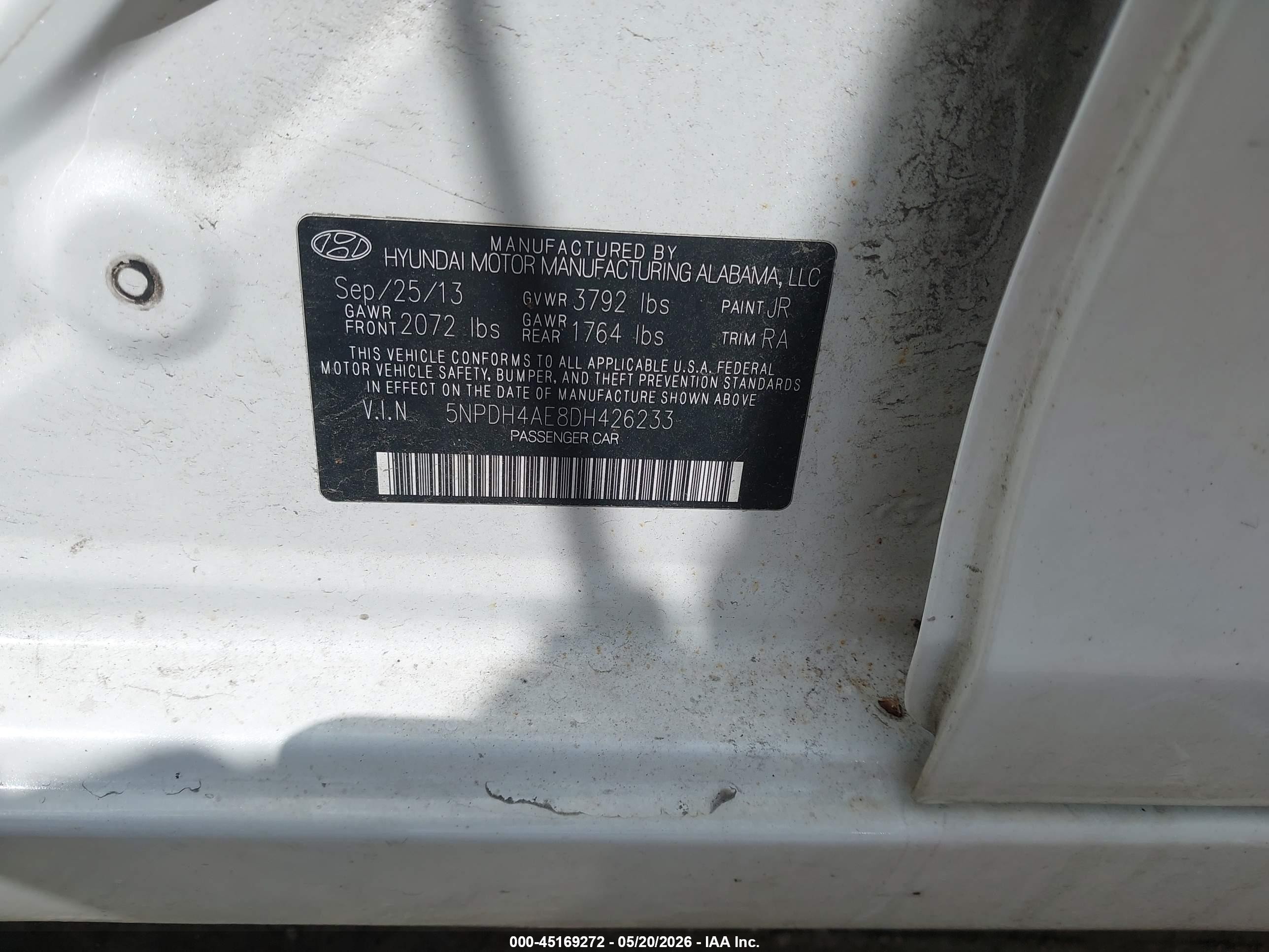 2013 Hyundai Elantra Gls White vin: 5NPDH4AE8DH426233