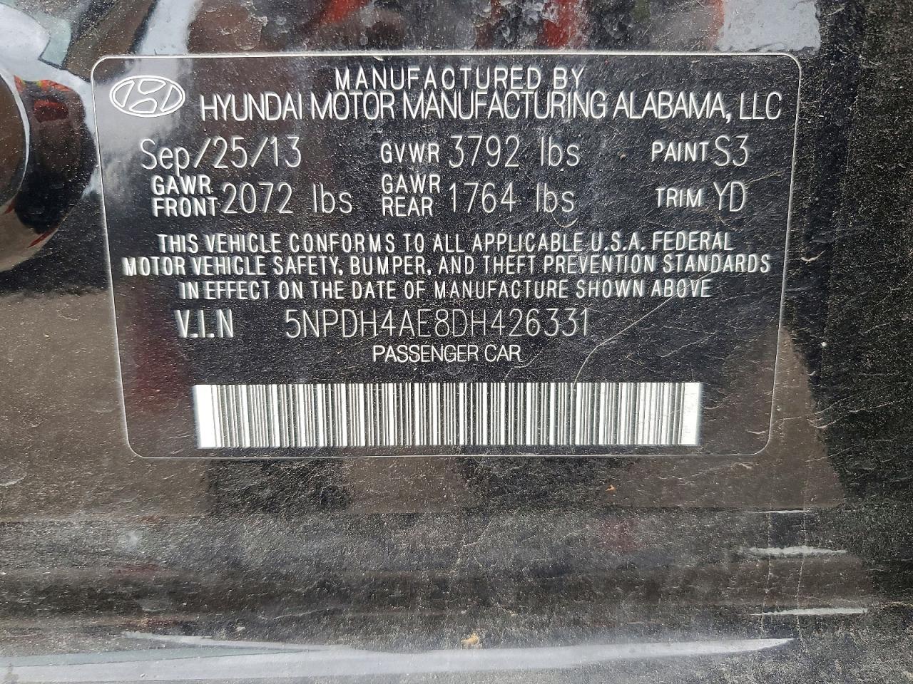2013 Hyundai Elantra Gls Черный vin: 5NPDH4AE8DH426331
