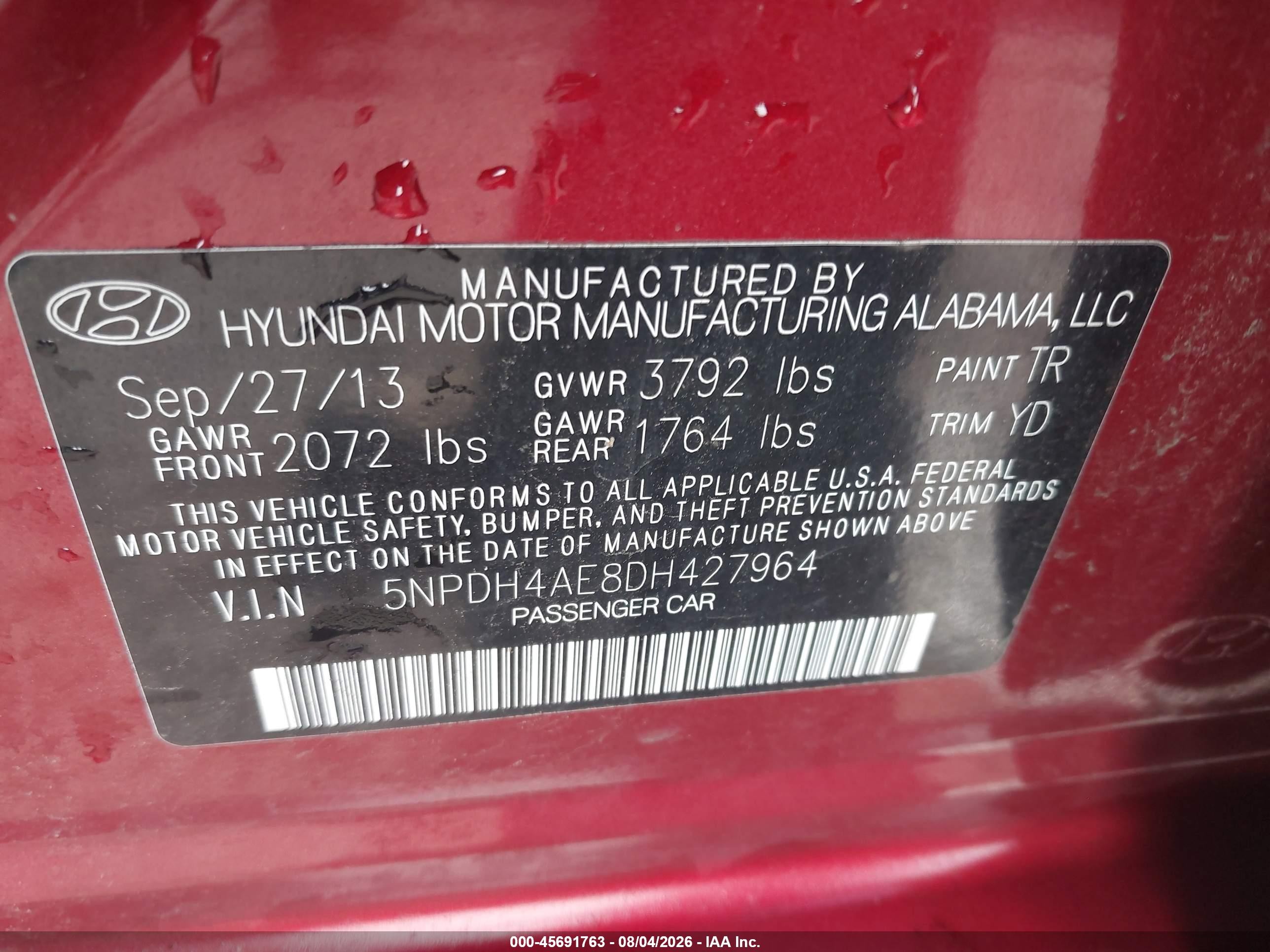 2013 Hyundai Elantra Gls Красный vin: 5NPDH4AE8DH427964