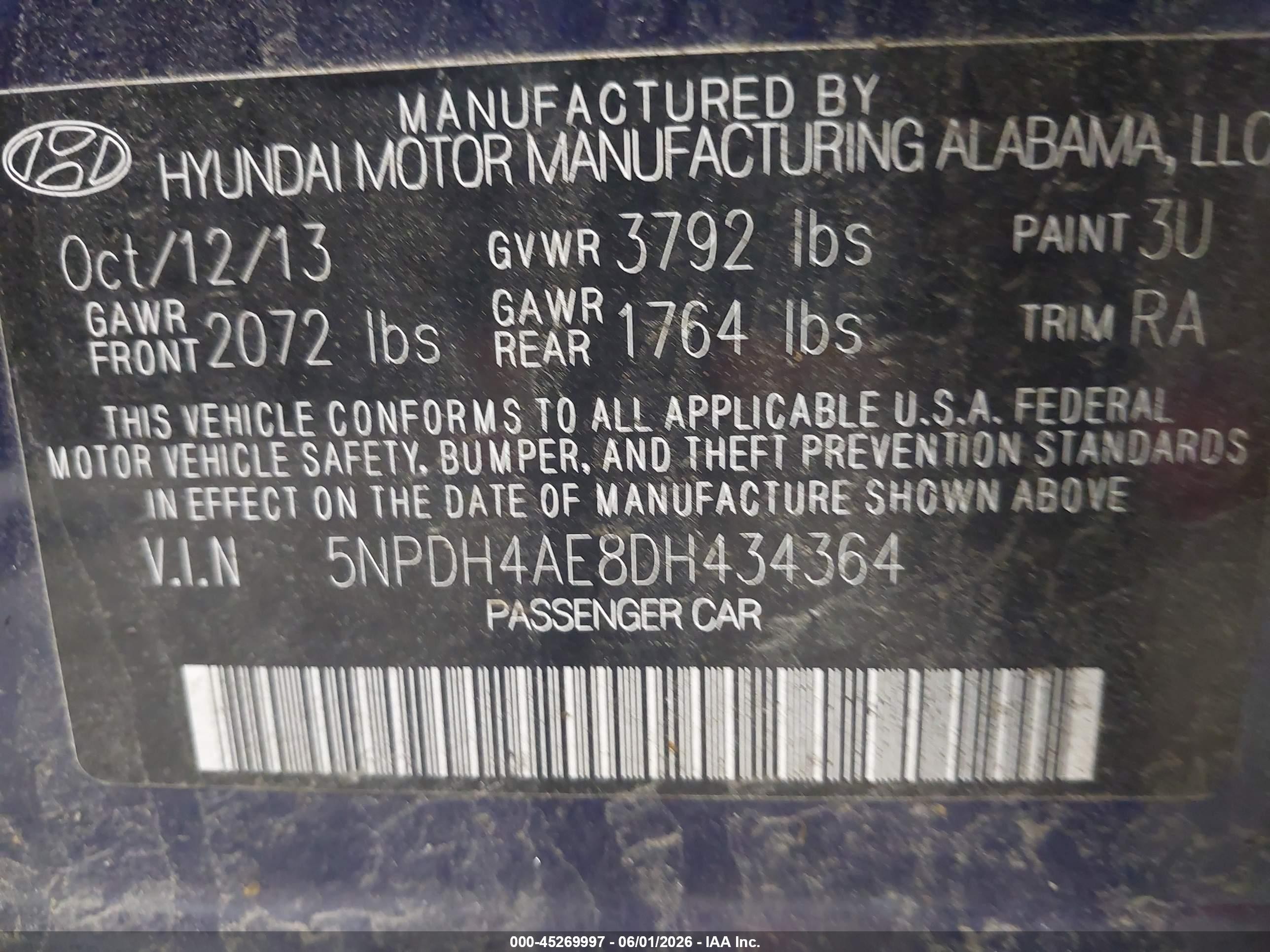 2013 Hyundai Elantra Gls Blue vin: 5NPDH4AE8DH434364