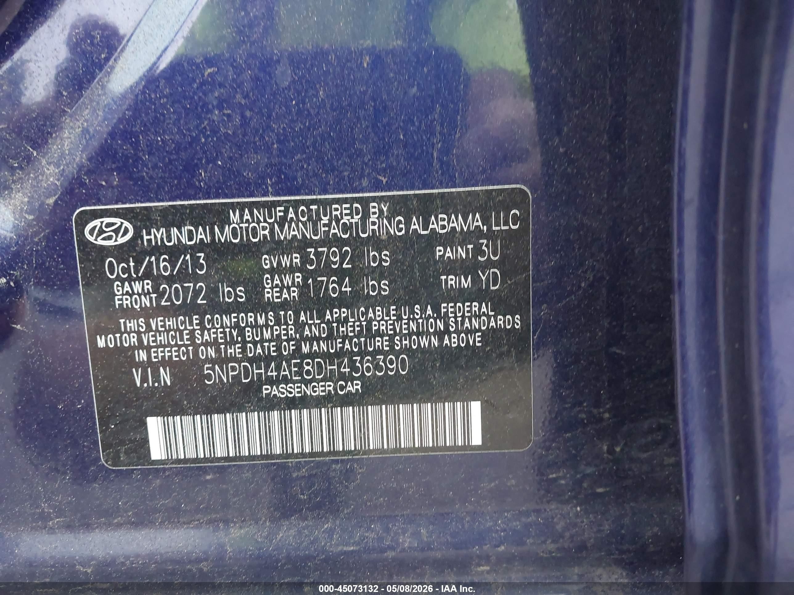 2013 Hyundai Elantra Gls Blue vin: 5NPDH4AE8DH436390