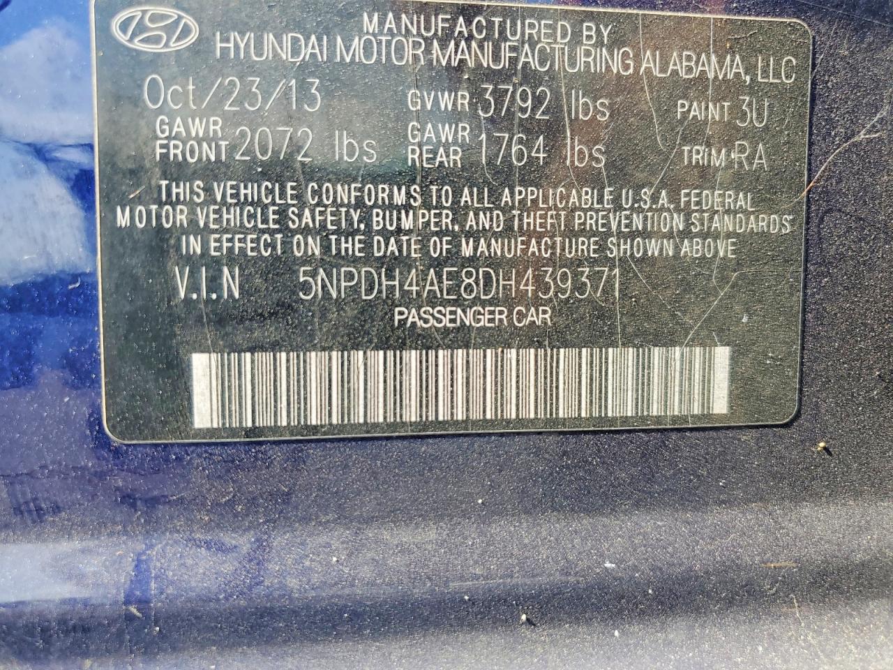 2013 Hyundai Elantra Gls Blue vin: 5NPDH4AE8DH439371