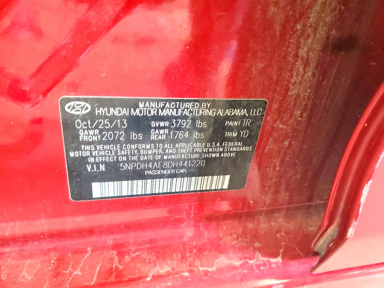 2013 Hyundai Elantra Gls Red vin: 5NPDH4AE8DH441220