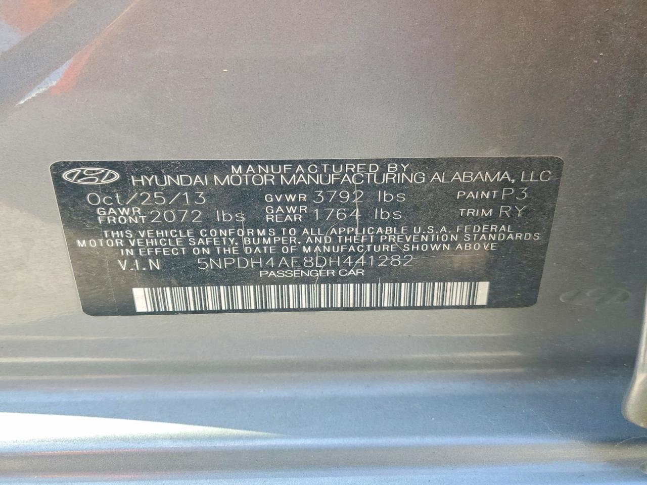 2013 Hyundai Elantra Limited Gray vin: 5NPDH4AE8DH441282