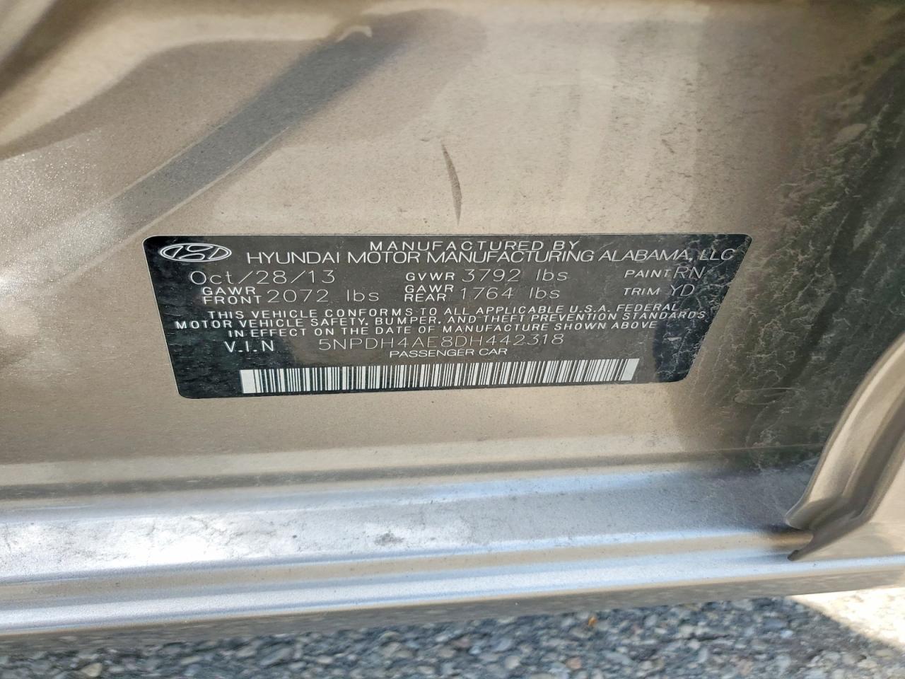 2013 Hyundai Elantra Gls Gray vin: 5NPDH4AE8DH442318
