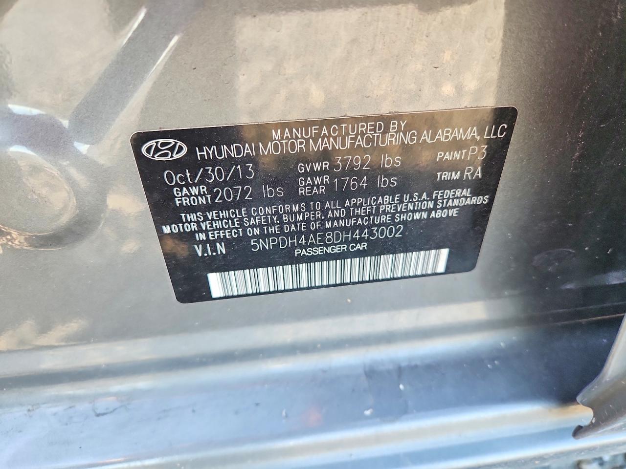 2013 Hyundai Elantra Limited Gray vin: 5NPDH4AE8DH443002