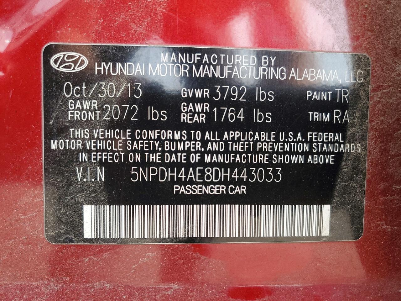 2013 Hyundai Elantra Gls Burgundy vin: 5NPDH4AE8DH443033
