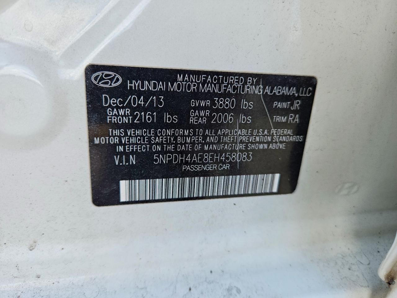 2014 Hyundai Elantra Se White vin: 5NPDH4AE8EH458083