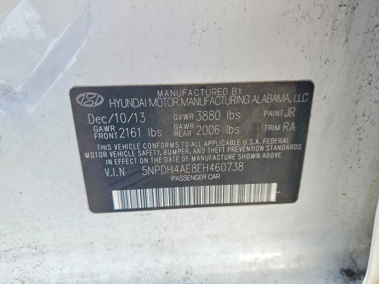 2014 Hyundai Elantra Se White vin: 5NPDH4AE8EH460738